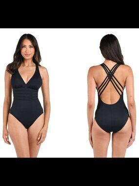 NWT LA BLANCA Island Goddess One Piece Swim Criss-Cross Back Straps 6 MSRP $135